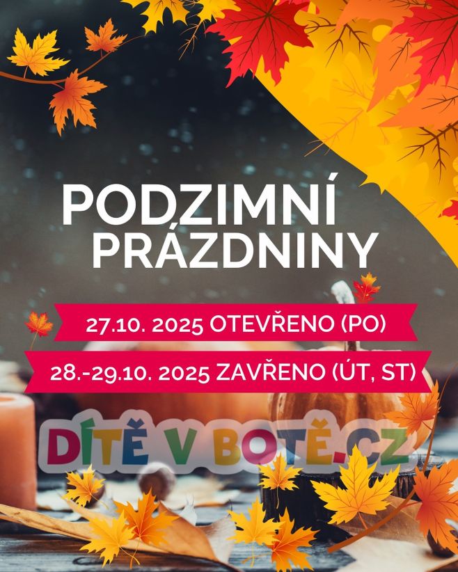 Milí rodiče, během podzimních prázdnin si i my dopřejeme malou pauzu 🌿 👉 V pondělí 27. října máme otevřeno dle běžné...