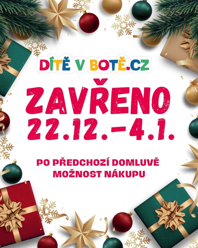 🎄 Vánoční provoz Dítě v botě 🎄 Od 22. 12. do 4. 1. bude naše kamenná prodejna zavřená. 👉 Po předchozí domluvě je ale možné...